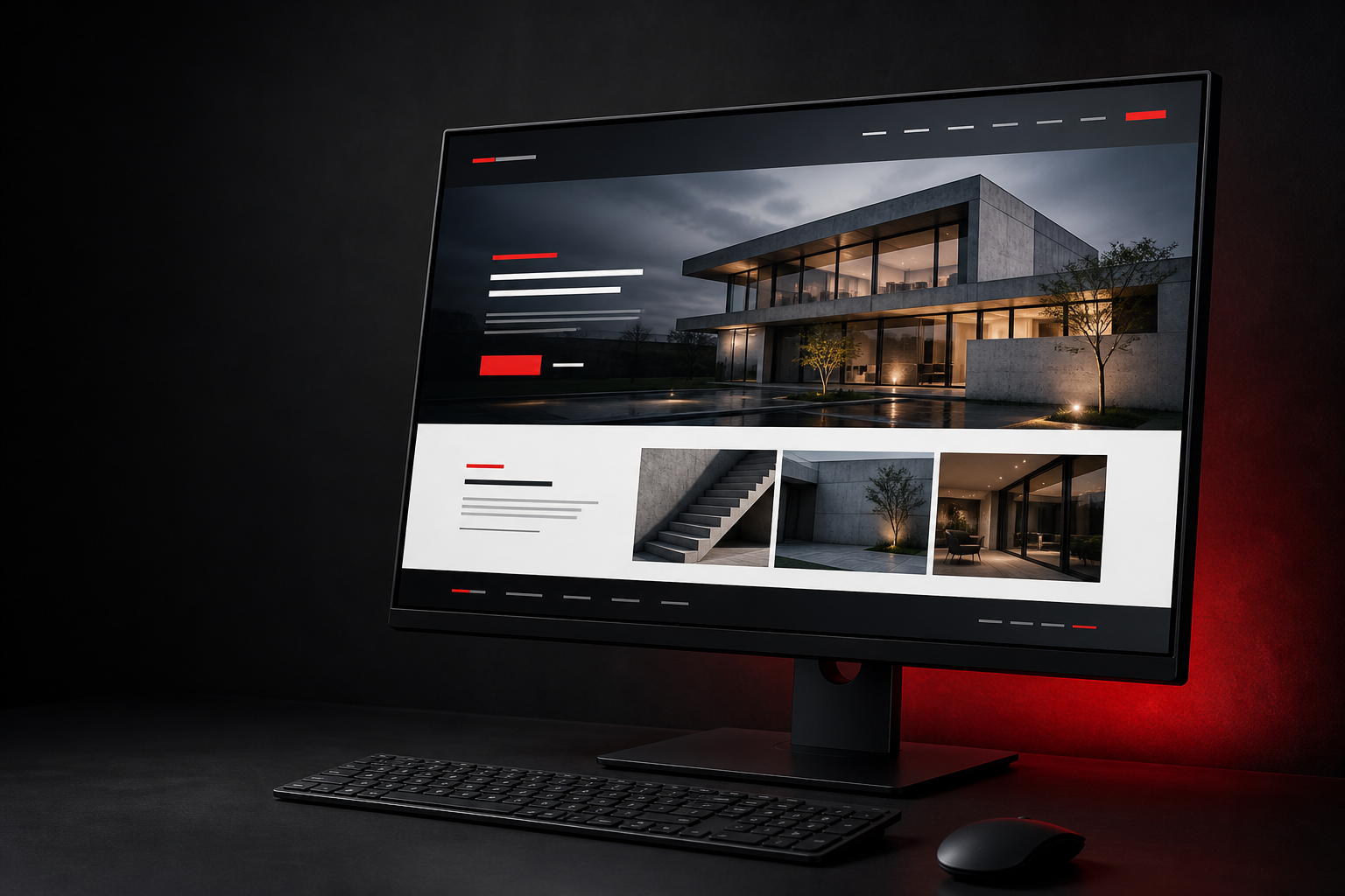 Stolný počítač s otvorenou modernou firemnou webstránkou